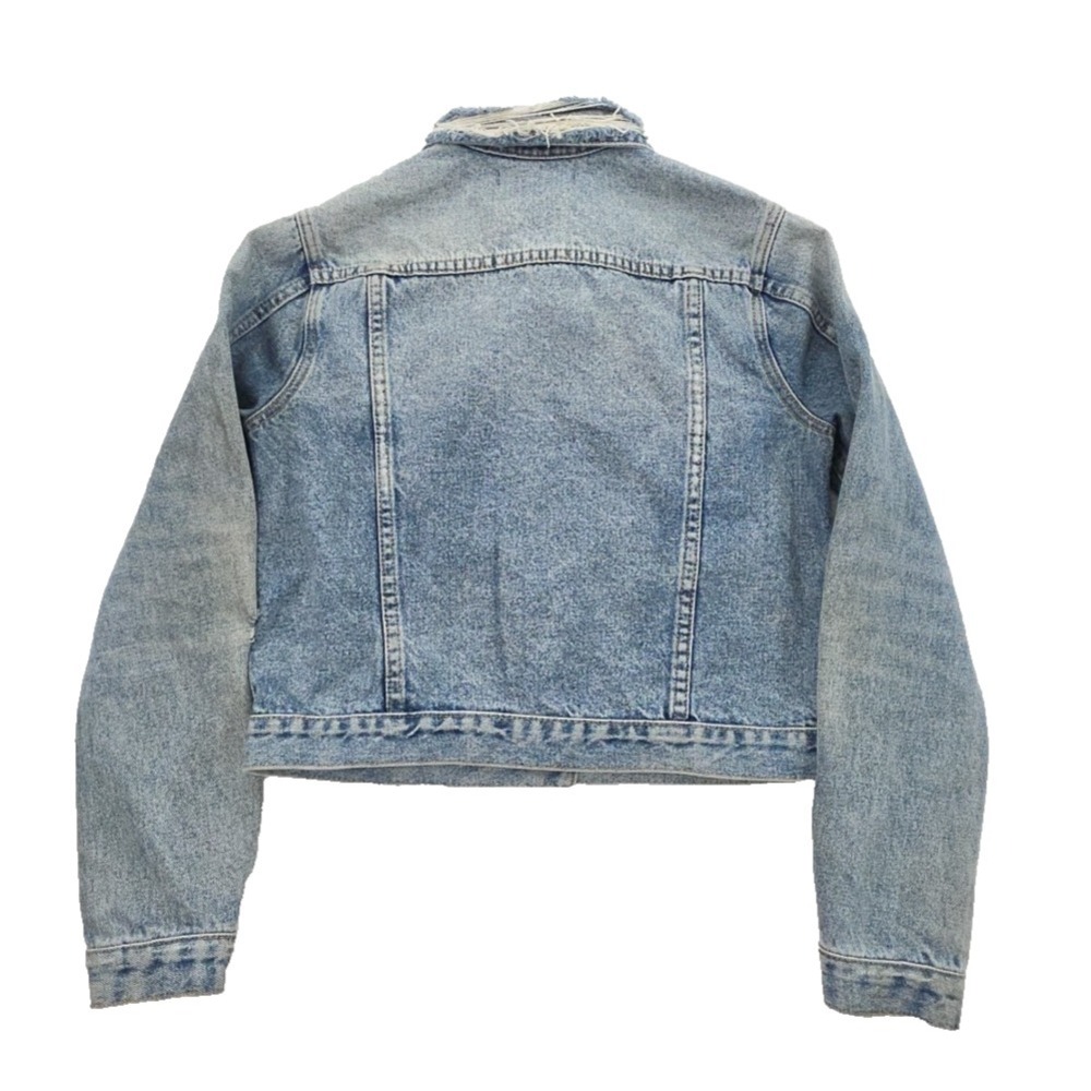 Vigoss Denim Biker Jacket Women's S Med Wash Distressed All Cotton J11880A EUC - Picture 2 of 14